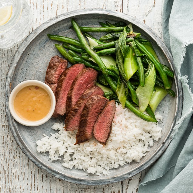 Peanut Satay Beef with Asian Greens & Pickled Cucumber