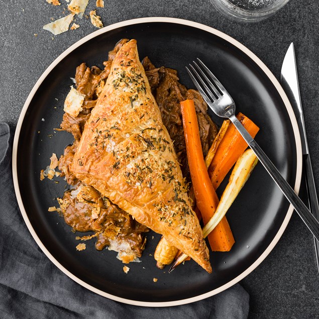 Beef Brisket and Bacon Pie with Rosemary Roasted Parsnip