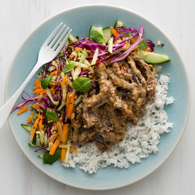 Seared Beef Satay with Peanut Slaw