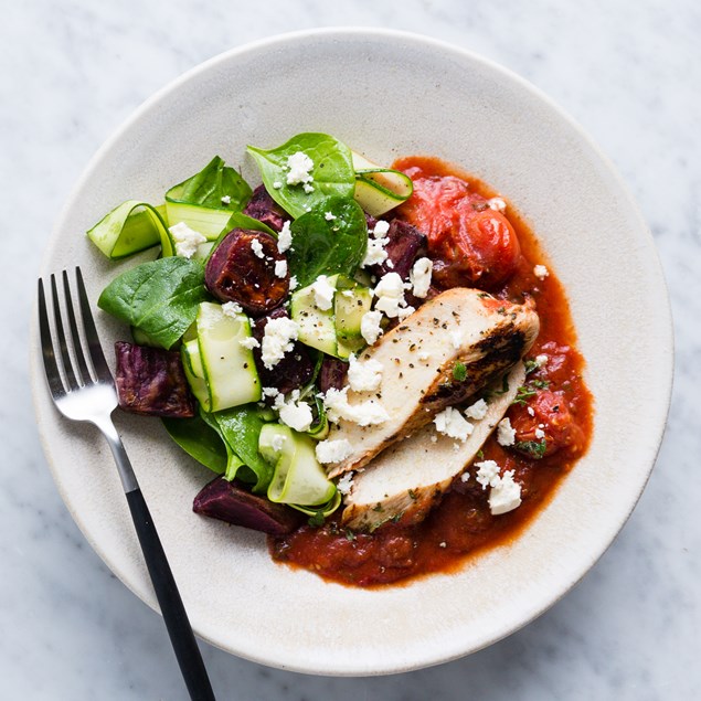Baked Lemon Chicken & Tomatoes with Feta & Oregano