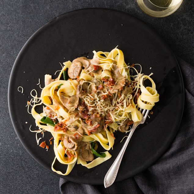 Speck Fettuccini with Mushroom and Porcini Cream