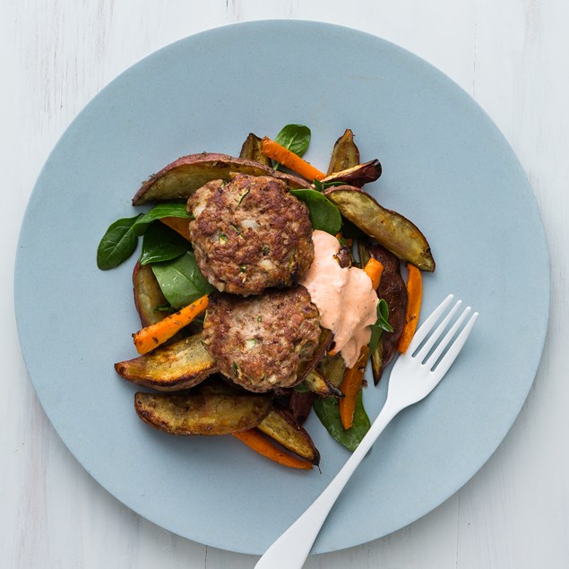 Beef Rissoles with Veggies and Spanish Mayo