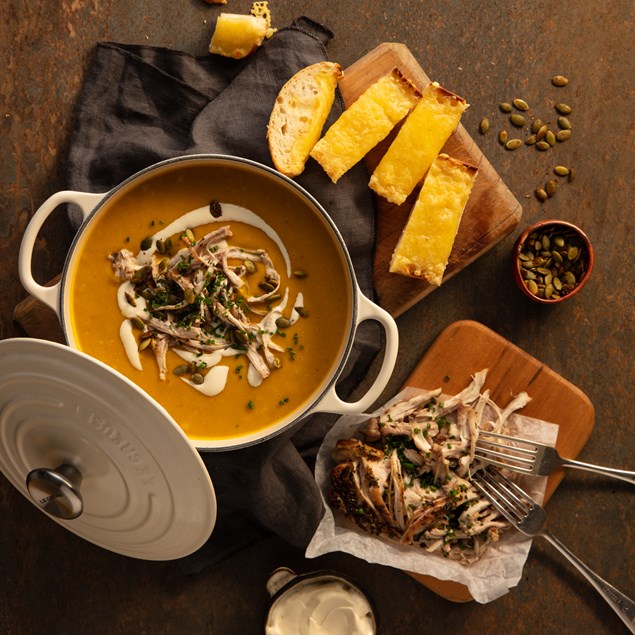 Chicken & Pumpkin Soup with Cheesy Toast