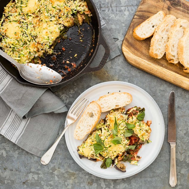 Eggplant Parmigiana with Fresh Mozzarella and Courgette Crumble