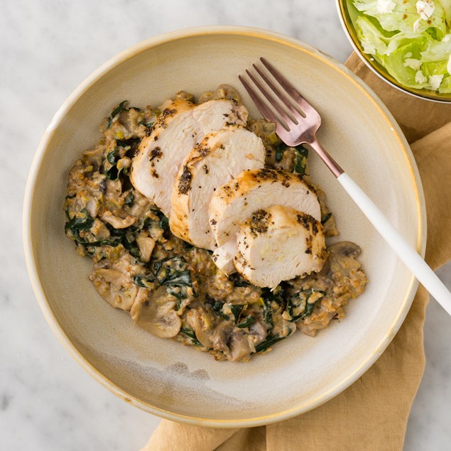 Roasted Chicken with Mushroom Farro Ragù