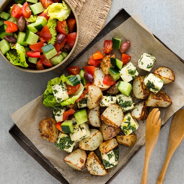 Oregano and Honey Roasted Feta with Greek Salad