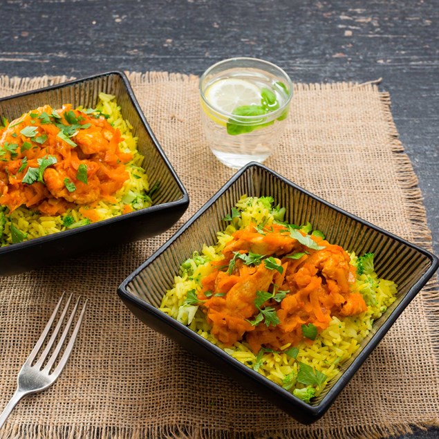 Pumpkin and Carrot Butter Chicken with Turmeric Broccoli Rice