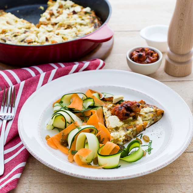 Caramelised Onion and Kumara Frittata with Courgette Salad