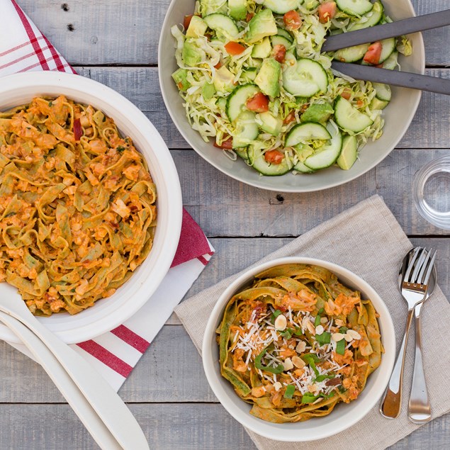Creamy Tomato and Cauliflower Fettucine with Salad