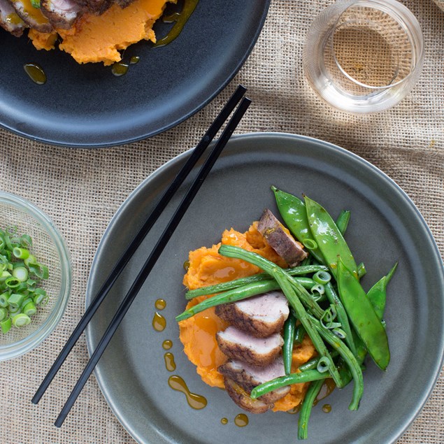 Tangelo-Glazed Five-Spiced Duck with Kumara Mash and Greens