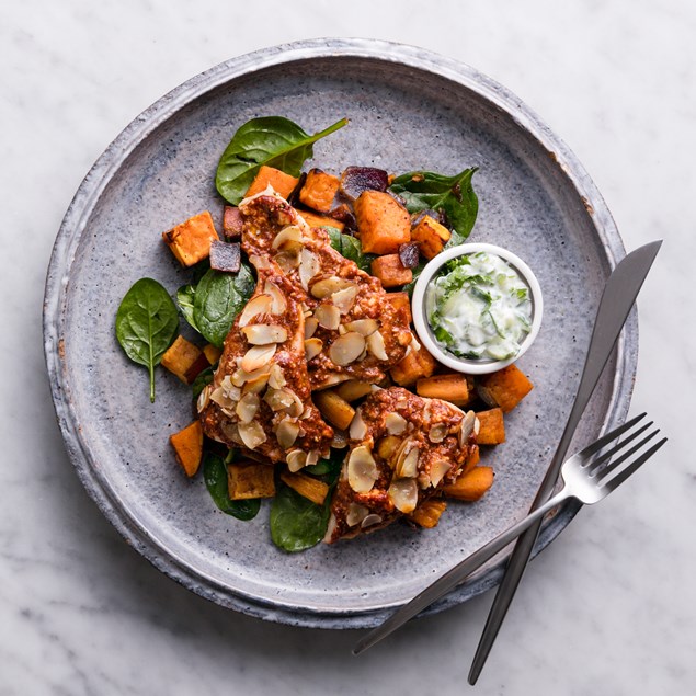 Tandoori Fish with Bombay Vegetables and Coriander Raita