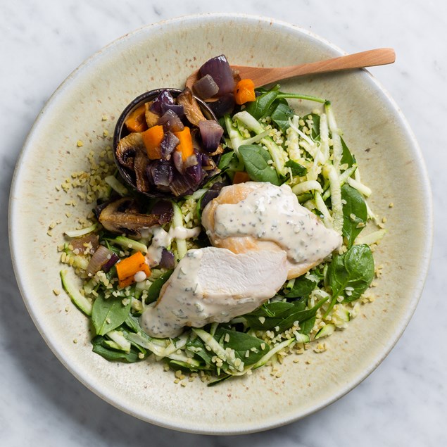 Chive & Mustard Chicken with Roast Vegetables & Bulgur Salad
