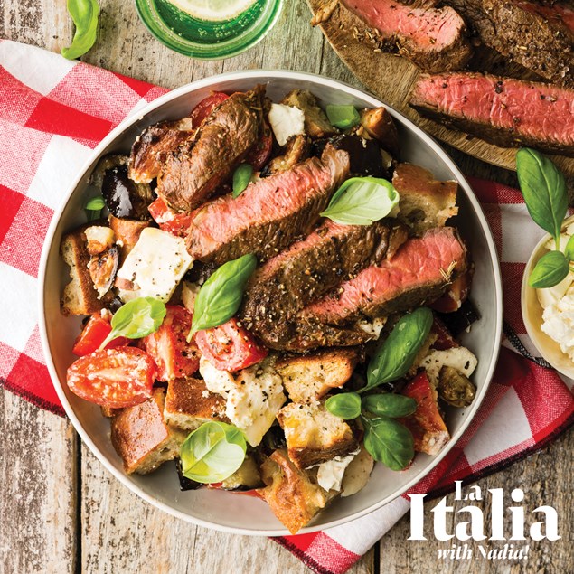 Italian Beef Steak with Eggplant Panzanella