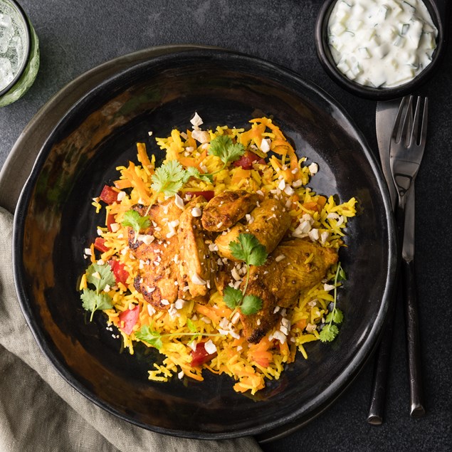 Sri Lankan Chicken with Cucumber Tamarind & Fried Curry Leaves