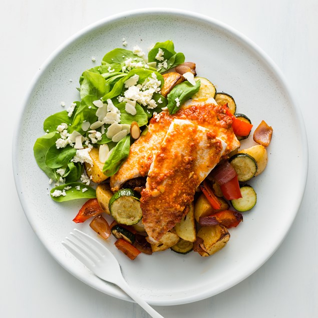 Italian Baked Fish with Spinach and Feta Salad