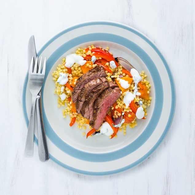 Butterflied Lamb Leg with Pearl Vegetable Couscous