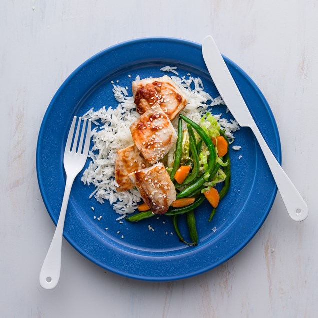 Hoisin Fish with Veggie Rice Stir-fry 