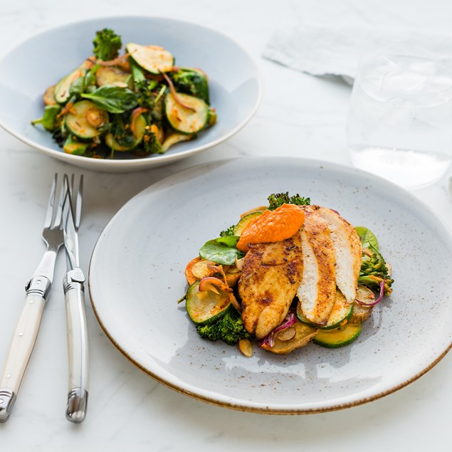 Smoky Spanish Chicken with Romesco Roast Vegetables