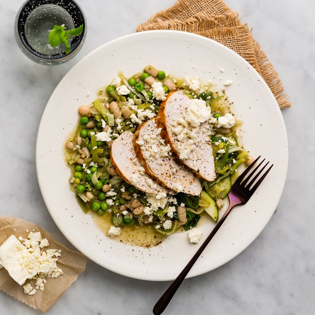 Spring Chicken Cassoulet with Pesto & White Beans