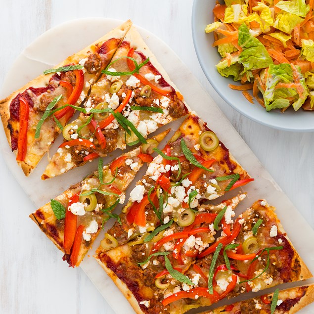 Chorizo, Feta and Olive Pizzas
