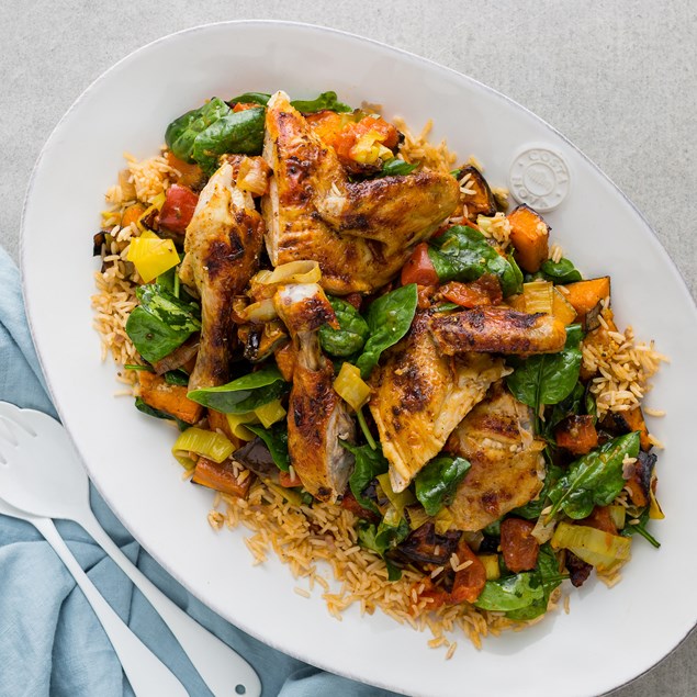 Adobo Chicken with Roast Tomatoes and Spiced Rice