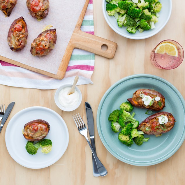 Mexican Turkey-Stuffed Kumara with Broccoli