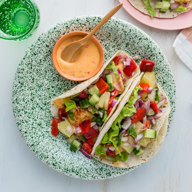 Hawaiian Fish Tacos with Pineapple Salsa & Aloha Crème