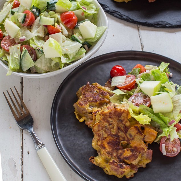 Bacon and Kumara Cakes with Crunchy Salad