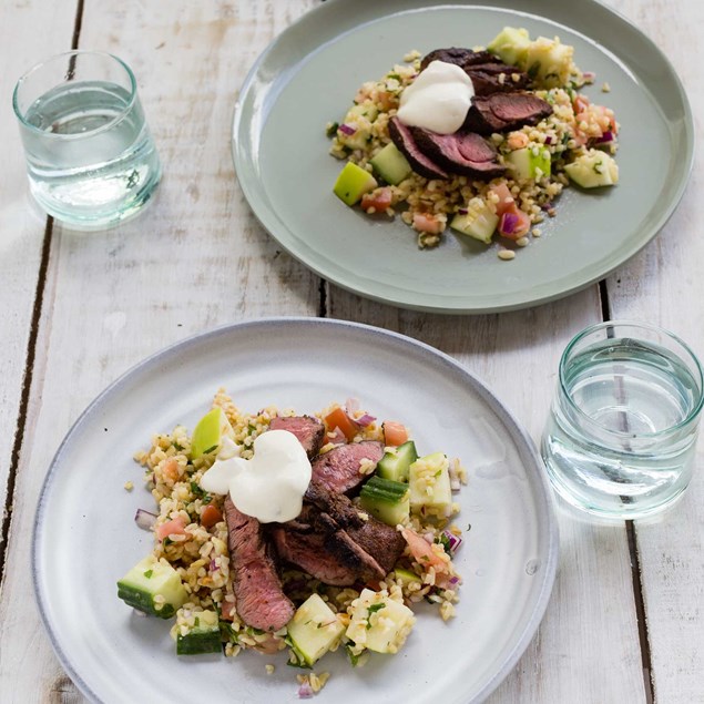 Moroccan Lamb Rump with Summer Tabbouleh and Tahini Yoghurt Dressing
