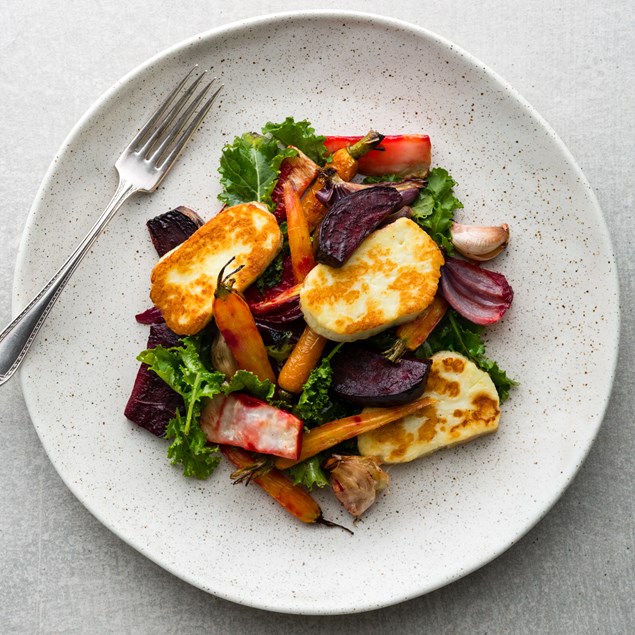 Pan-Fried Halloumi with Roasted Root Vegetables