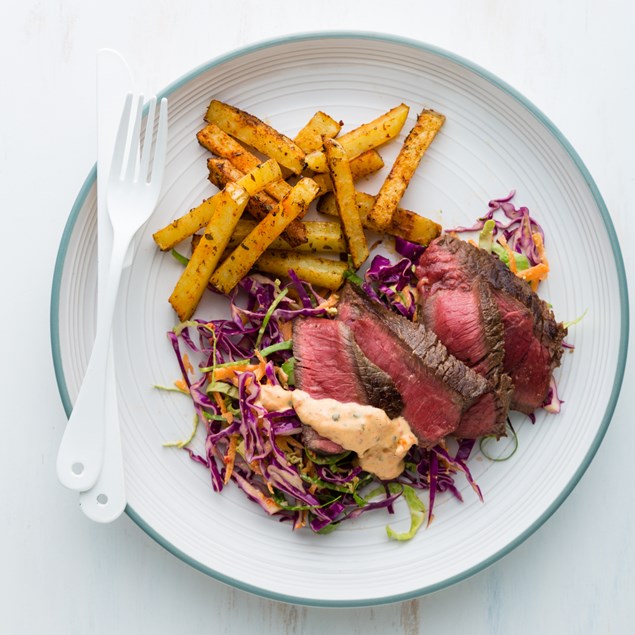 Beef Rump with Smoky Fries and Spanish Slaw  