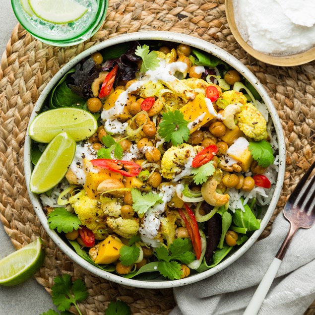 Curried Cauliflower & Mango Salad with Chickpeas & Coconut Yoghurt