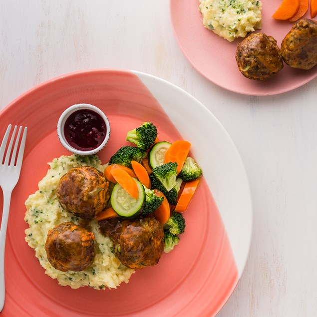 Beef Meatballs with Mash, Gravy and Cranberry Sauce