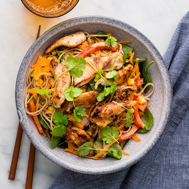 Chicken Soba Noodle Salad with Sesame Seed Dressing