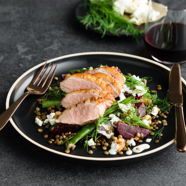 Duck with Beetroot, Goat’s Cheese and Dill Dressing 