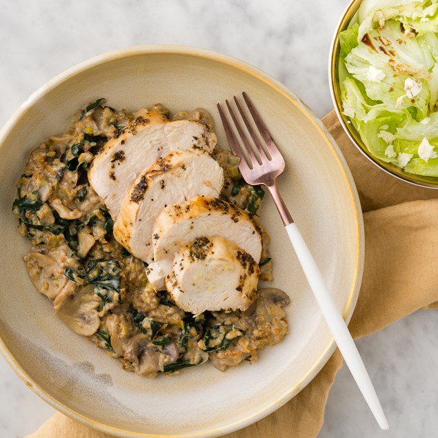 Roasted Chicken with Mushroom Farro Ragù