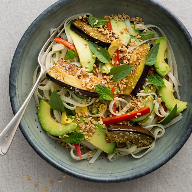 Thai Eggplant, Peanut and Rice Noodle Salad