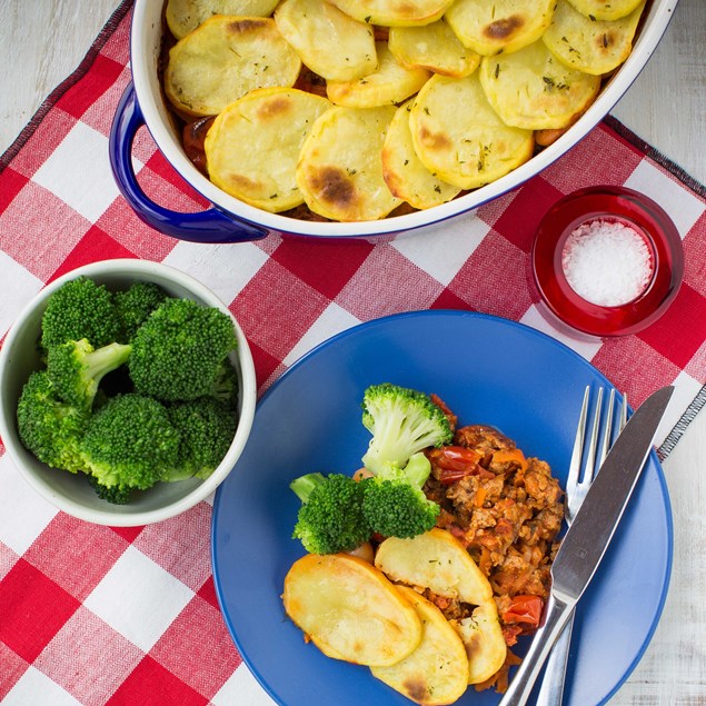 Italian Sausage and Bean Pie with Crispy Potato Top