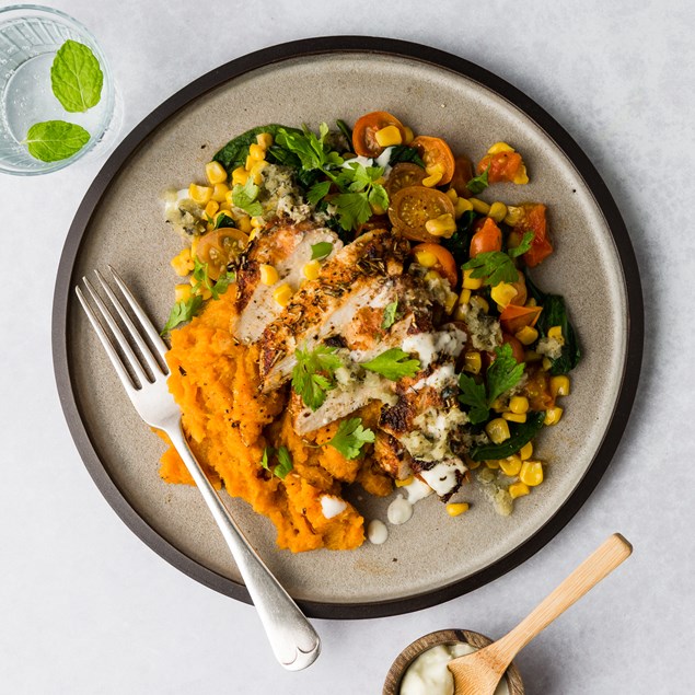 Cajun Chicken with Pineapple Salsa & Sweet Potato Mash