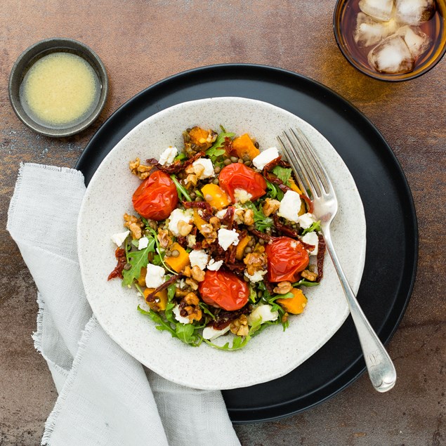 Warm Roast Pumpkin and Puy Lentil Salad with Candied Walnuts