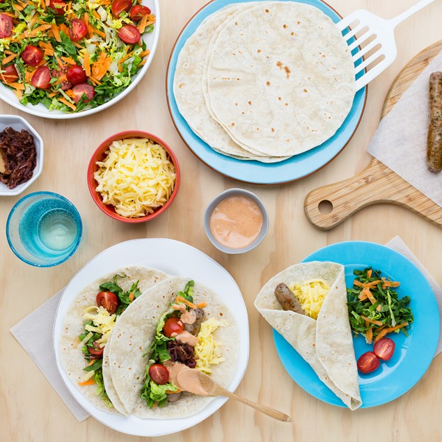 Sausage Wraps with BBQ Mayo and Salad