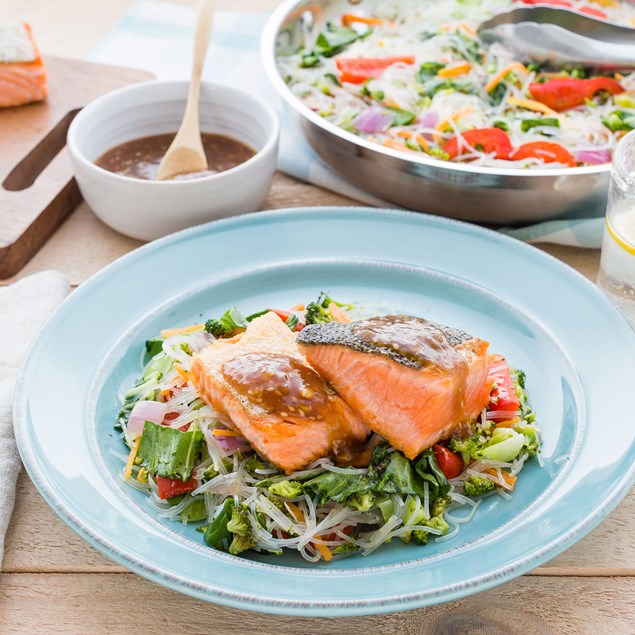 Teriyaki Salmon with Veggie Noodle Stir-Fry