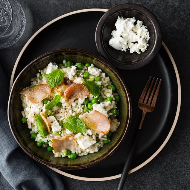 Spring Green Risotto with Chèvre & Prosciutto