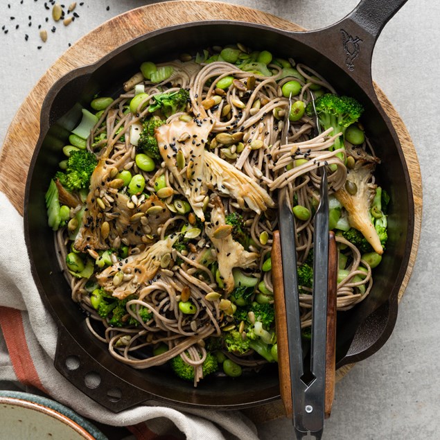 Oyster Mushroom Stir-Fry with Toasted Seeds & Sesame Dressing