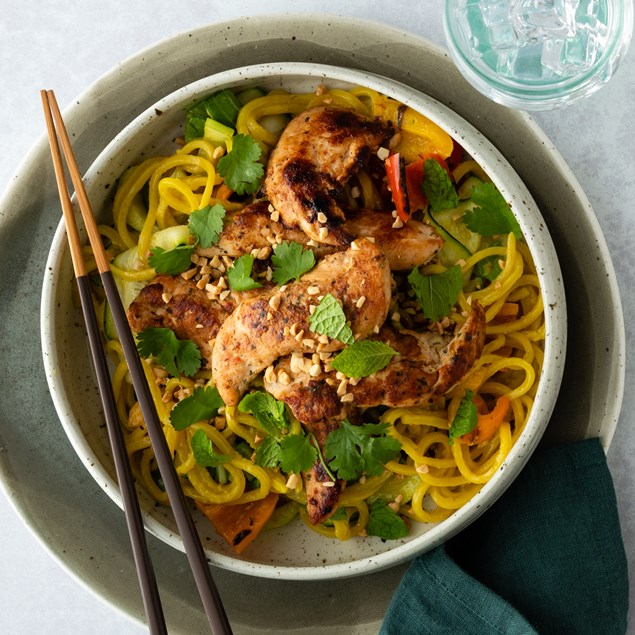 Asian Chicken Tenders with Curried Coconut & Lime Noodle Salad