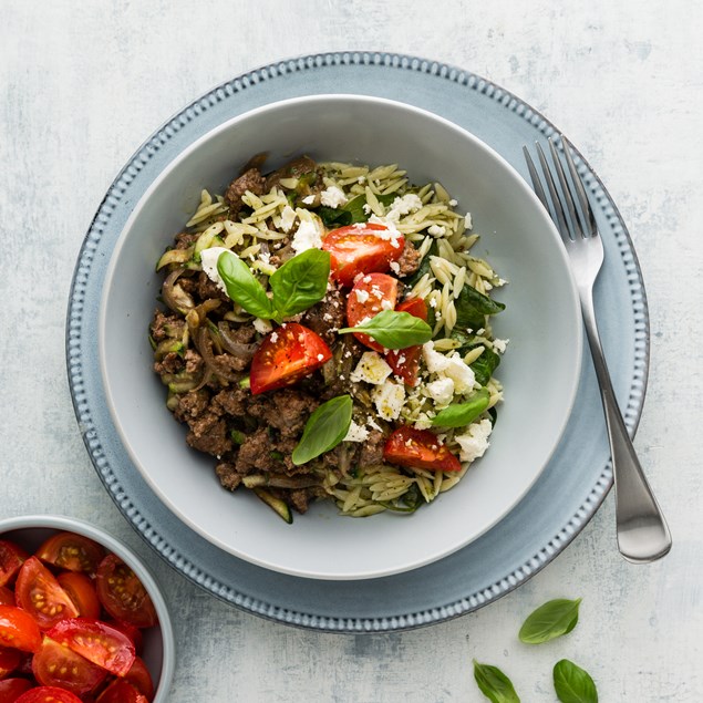 Italian Beef with Orzo, Basil and Feta