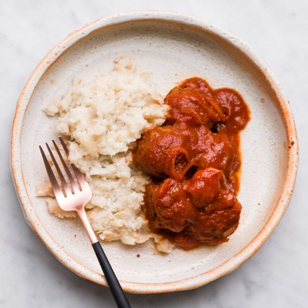 Italian Beef Meatballs with Skordalia Mash