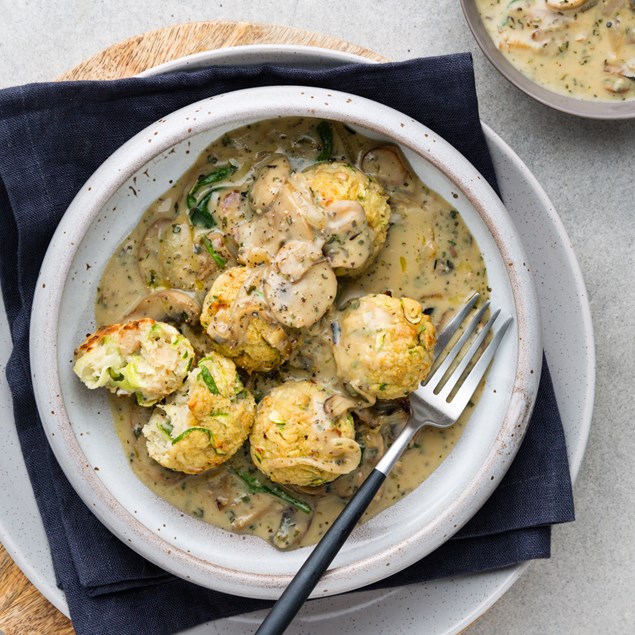 Butter Bean Balls with Creamy Mushroom Mustard Sauce