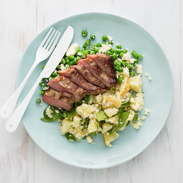 Marinated Beef Steaks with Smashed Potatoes
