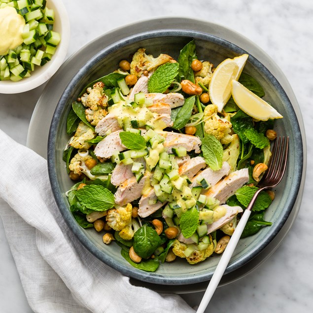 Curried Chicken, Cauliflower & Chickpea Salad with Mango Yoghurt